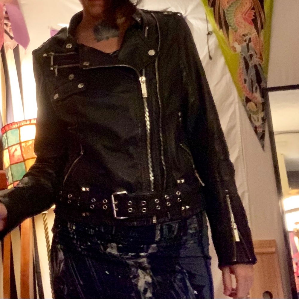Michael Kors Leather Motorcycle Jacket with Studs